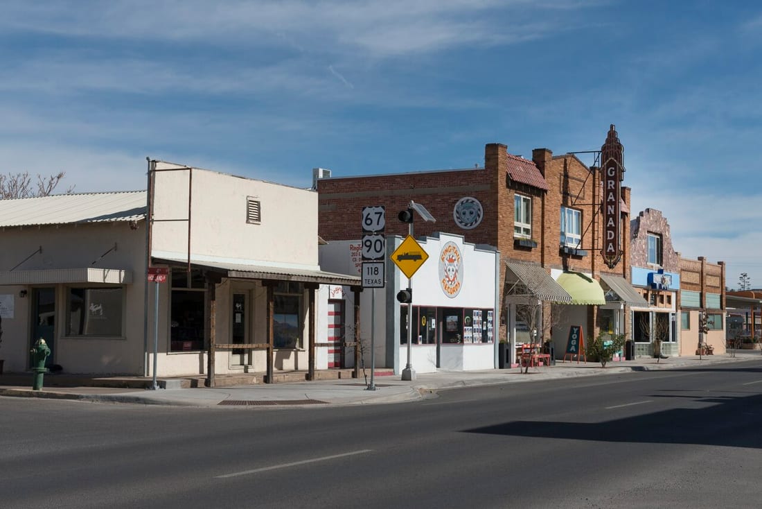 A street scene in downtown Alpine, Texas.